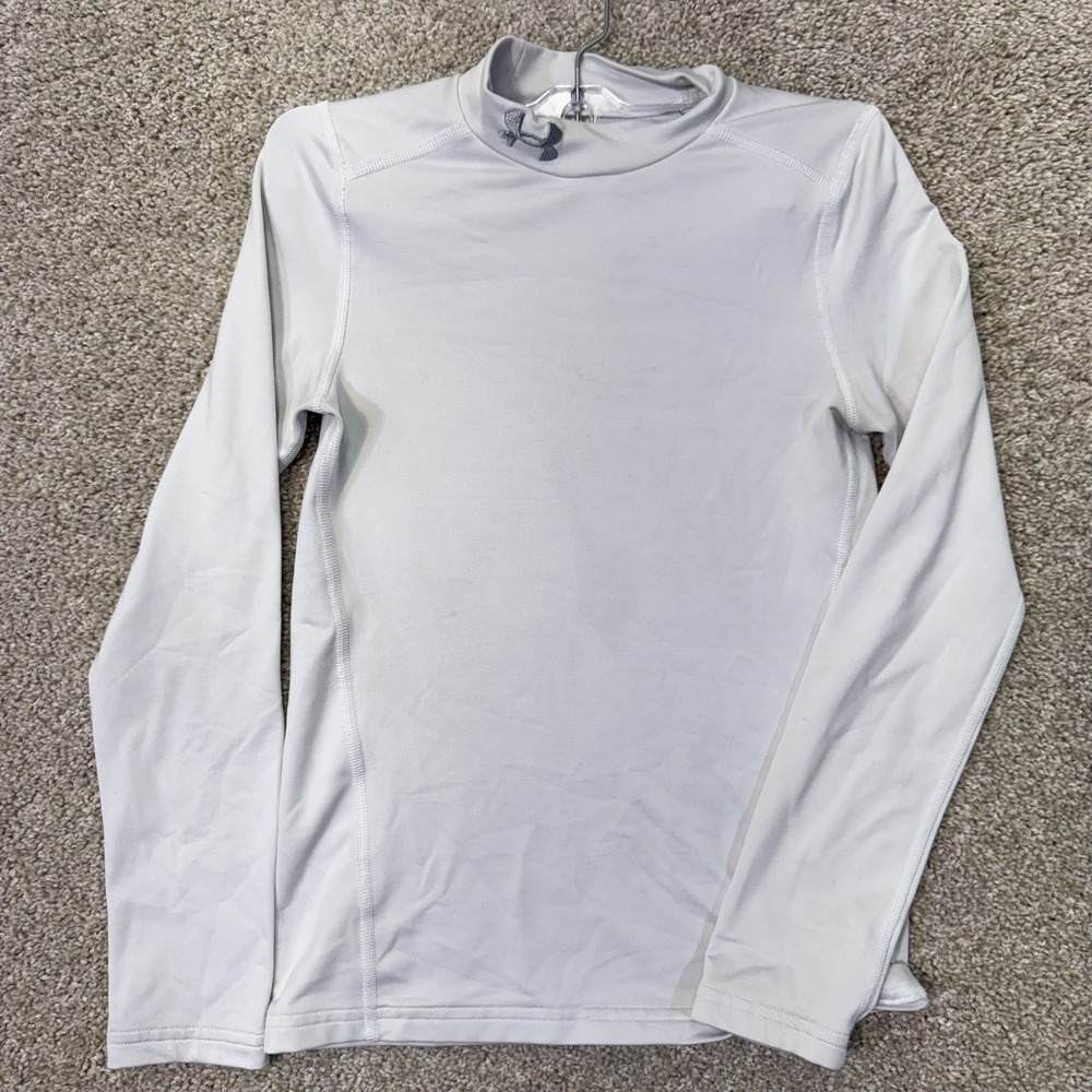Under Armour Base Layer Youth Medium White ColdGear Fitted Mock Neck EUC